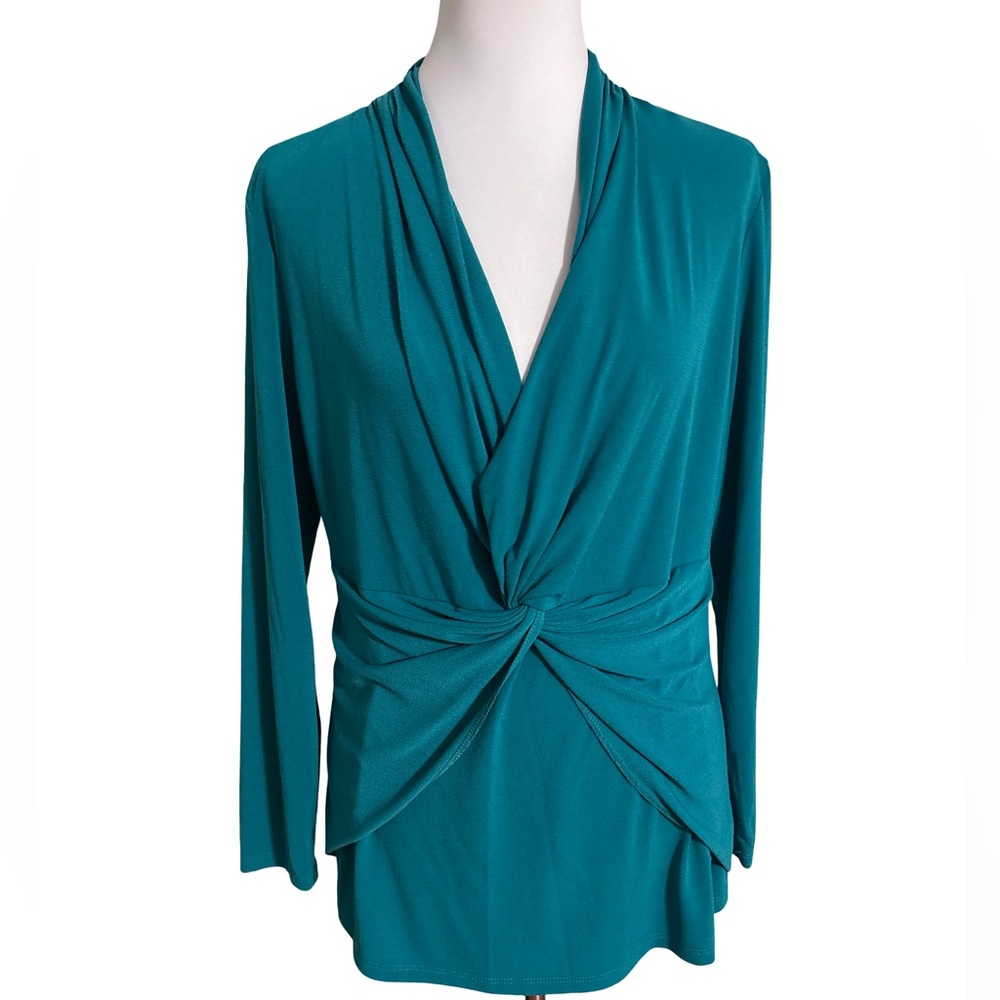 Sunny Leigh Teal Drape Front Blouse